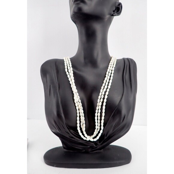 Genuine Fresh Water Rice White Pearls 3 Strand Necklace Box Clasp Vintage 24" - Picture 4 of 15